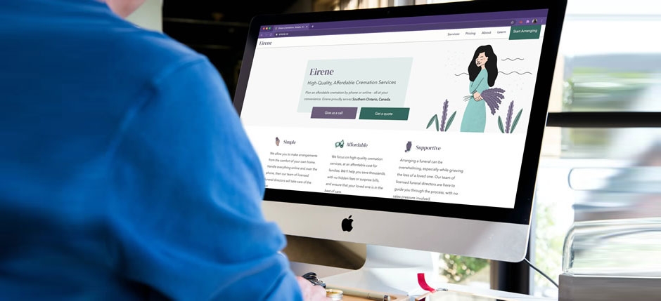 The Eirene website on a computer screen