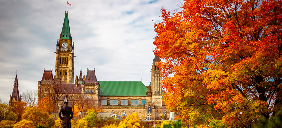 Parliament Hill in Ottawa, Ontario in the fall