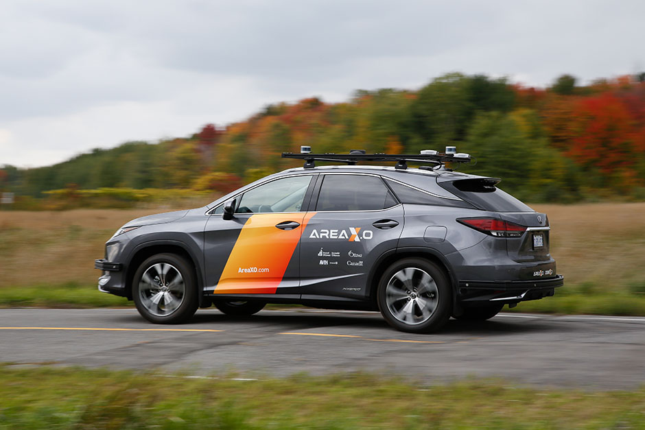A grey Lexus being tested at the AREA X.O facility in Ottawa