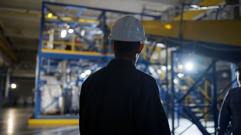 An employee at Li-Cycle's facility