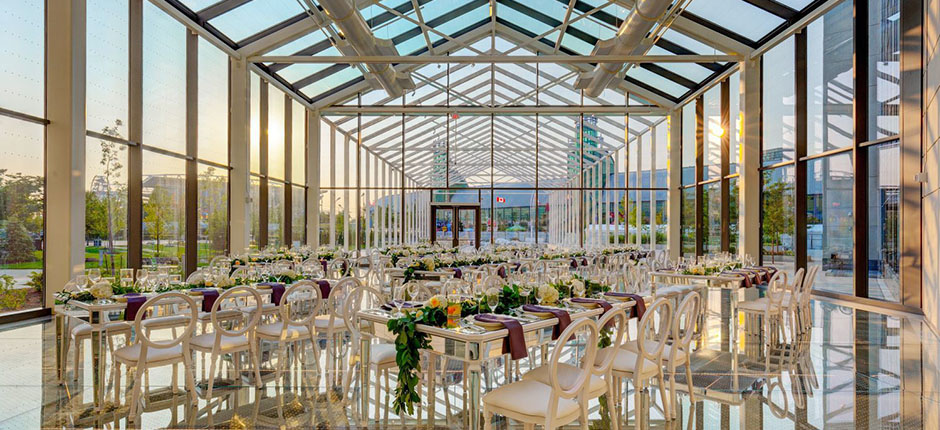 A room with walls made entirely out of glass in Hotel X Toronto