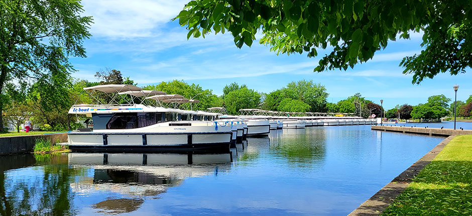 Large fleet of boats docked.
