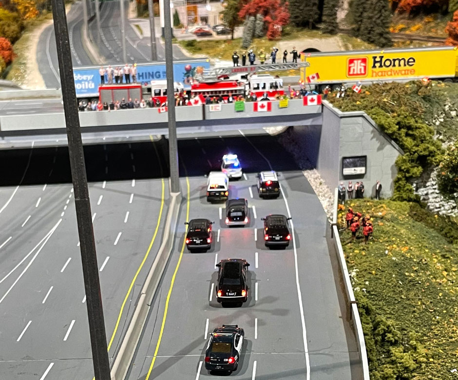 A miniature version of Ontario’s Highway of Heroes.